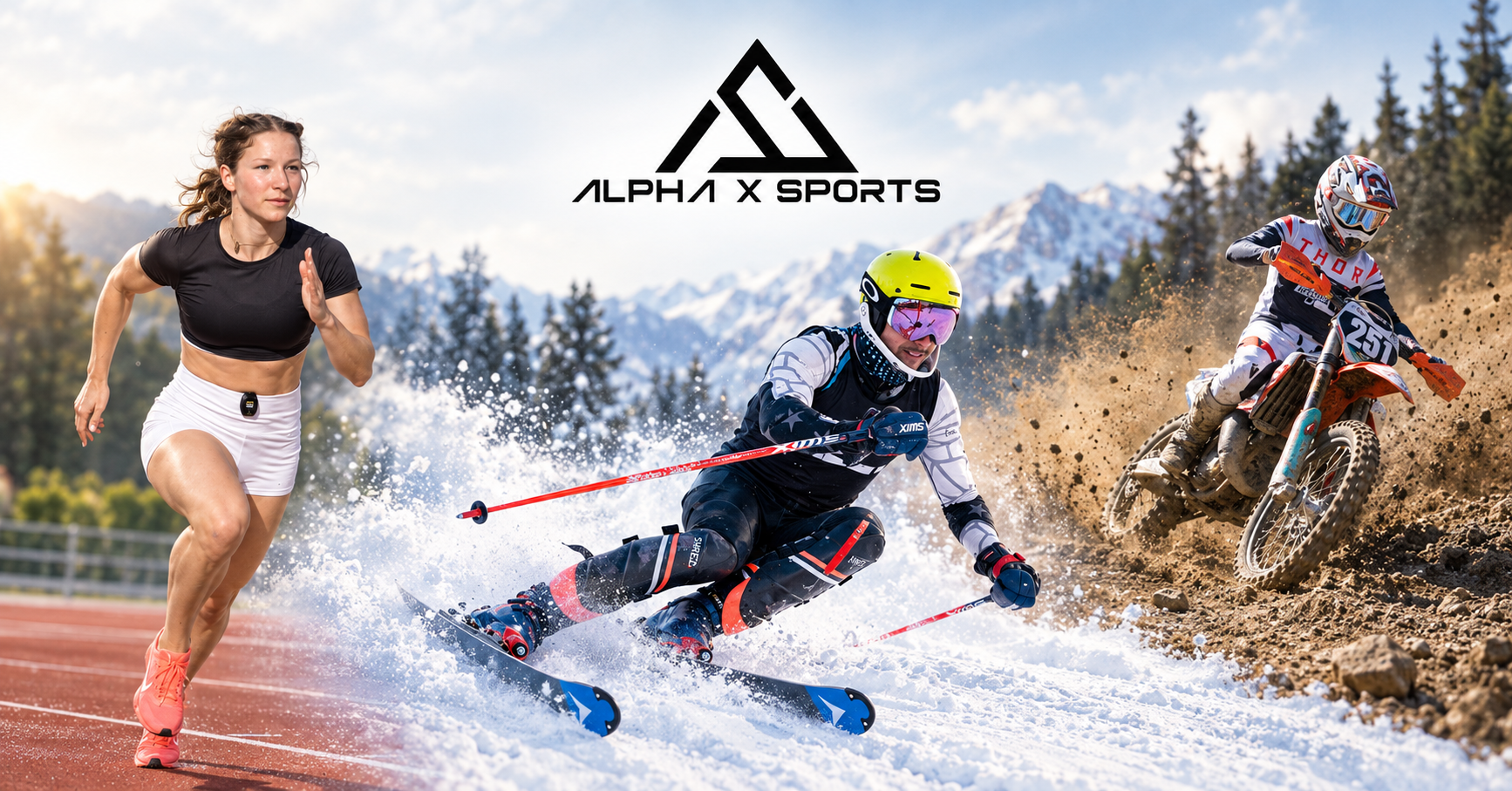 Alpha X Sports with running, alpine skiing and motocross athletes